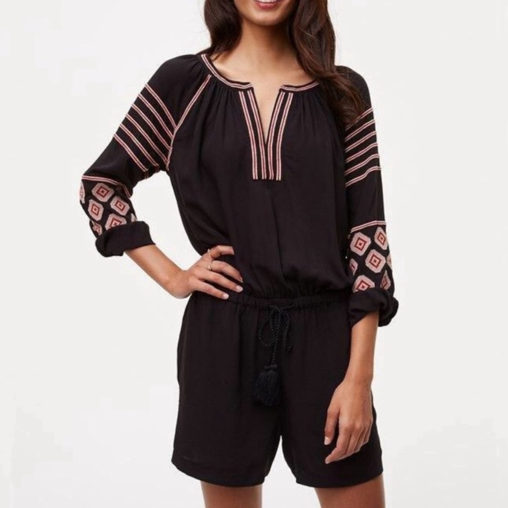 Loft Embroidered Black Boho Romper, size Large, like new conditioner